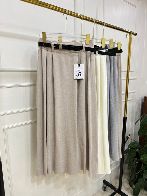 High Quality Winter Woollens Pleated Long Belted Skirts